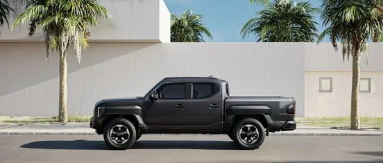 a pickup truck, side-on