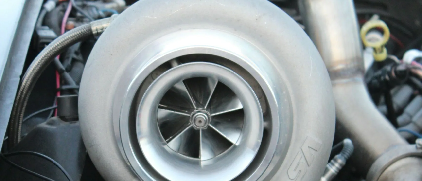 a turbocharger, close — header, wide